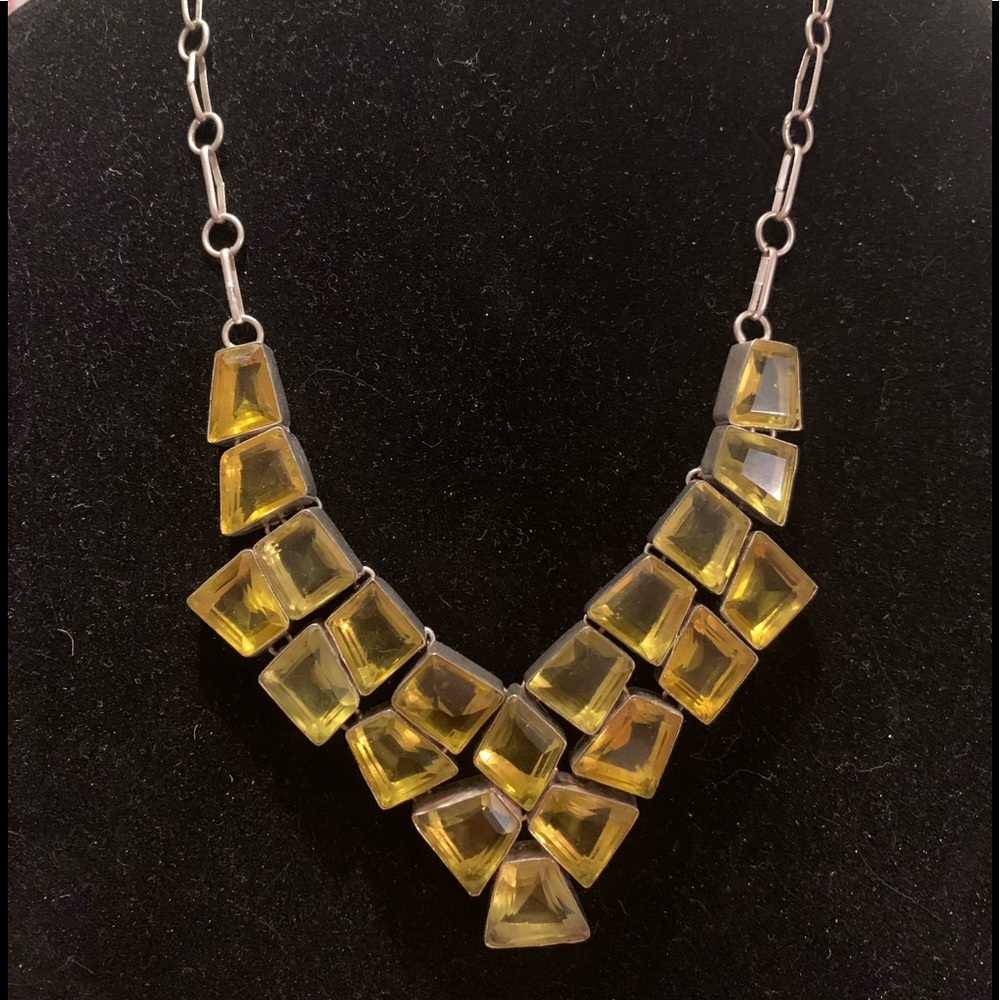 Clear yellow statement necklace silver